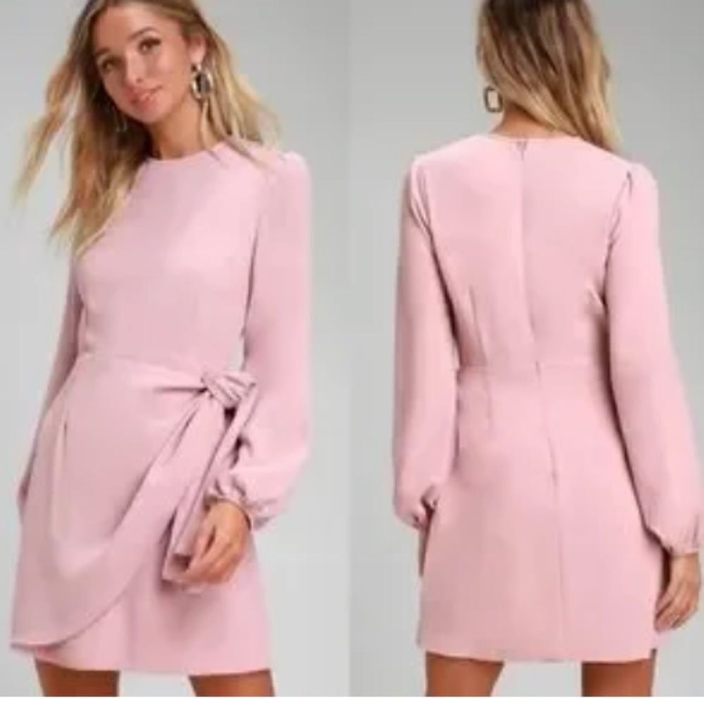 Lulus Believe it or knot rose pink tie front skater dress Small